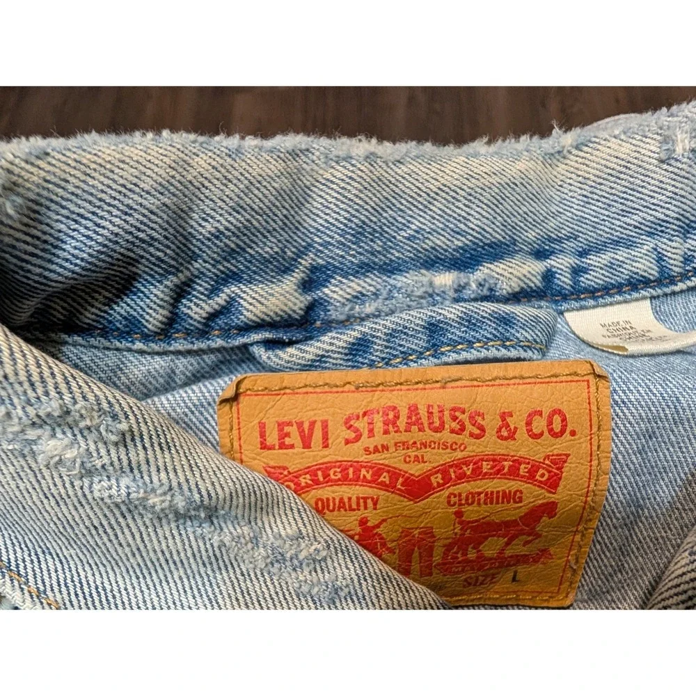 Levis Distressed Denim Trucker Jacket Mens Size L Blue‎ Jean - Picture 5 of 6